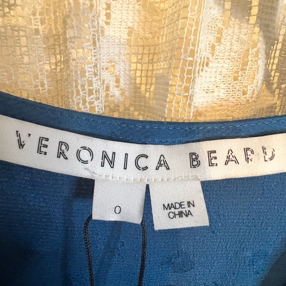 Veronica Beard|Teal Jacquard Midi Dress Size 0|V-Neck Long Sleeve Ruffle|NWOT - Picture 4 of 7
